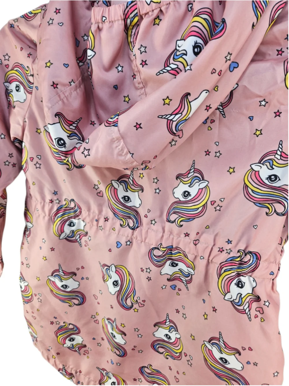 H&M Girls Unicorn Print Hooded Rain Jacket Pink Lightweight Size 6-7 Years